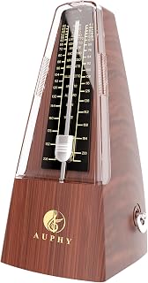 M350 AUPHY Mechanical Metronome with Accent Bell, Classic Shape, Accurate Beat, Multiple Beat Modes, Suitable for Guitar Piano Drums Violin Saxophone etc（Wood Grain）