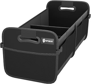 Sposuit Trunk Organizer for Car - 70L Collapsible Sturdy Car Storage, Black | 11 Pockets &amp; Reinforced Handles, Large Capacity, SUV Trunk Organizers for Grocery Cargo, Non-Slip Bottom