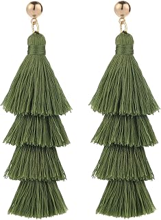 BaubleStar Bohemian Layered Tassel Drop Earrings for Women