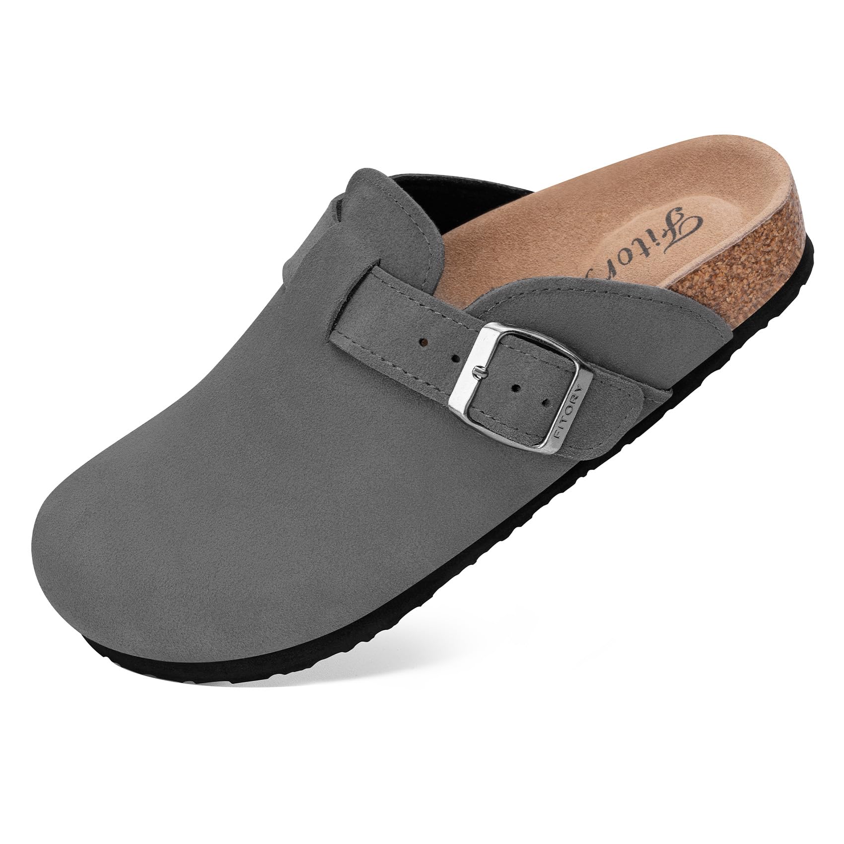FITORY Damen Clogs Slip-On Kartoffelschuhe Leder Pantoletten Spitze Wildleder Ko