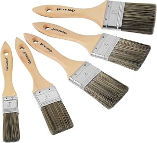 Genixart Double Thick Chip Paint Brush Set, Wood Stain Brushes for Painting Walls and Fence Staining, Wooden Handle Masonry Paintbrush for Varnish, Paste and Gesso (5 Pack Assorted Sizes)