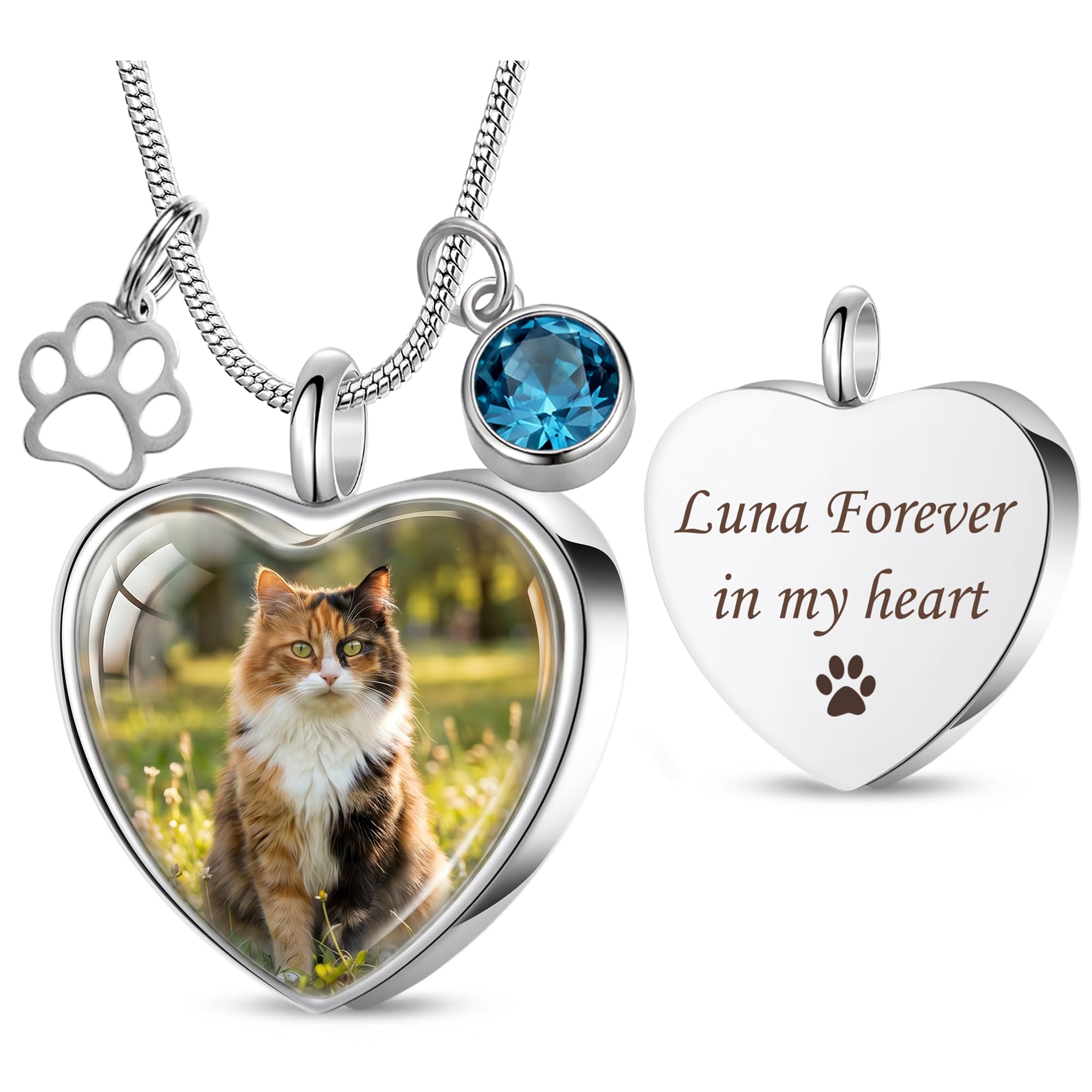 Farfume Pet Ashes Necklace - Custom Photo Engraved Quote, for Dog Cat | Stainles