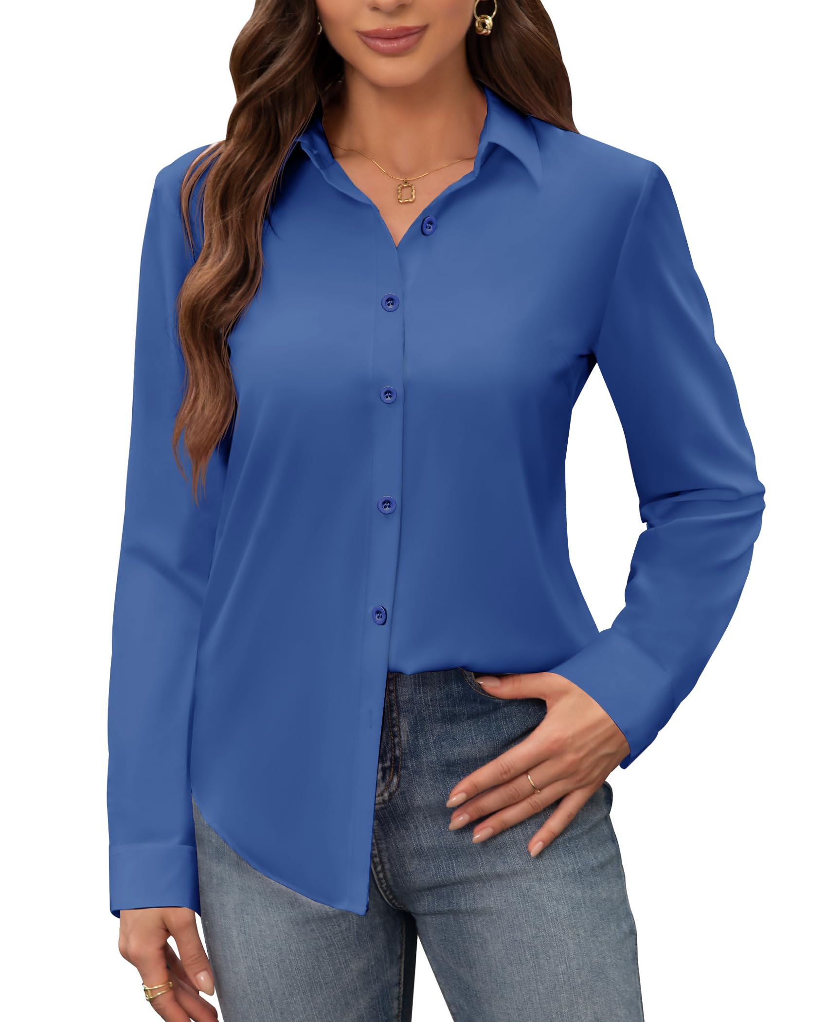 siliteelon Women's Stain Shield Dress Shirts Wrinkle Free Long Sleeve Shirts Sol