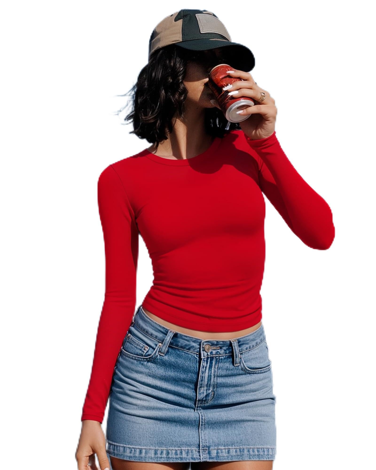 Women's Long Sleeve Round Neck Slim Fit T-Shirt