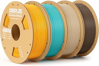 DEEPLEE Basic PLA Filament 1.8mm, Pack 4 x 1kg, 4 Colours | Warm Yellow, Turquoise Green, Beige and Brown. Accuracy ±0.2mm, low clogging, easy to print, FDM compliant