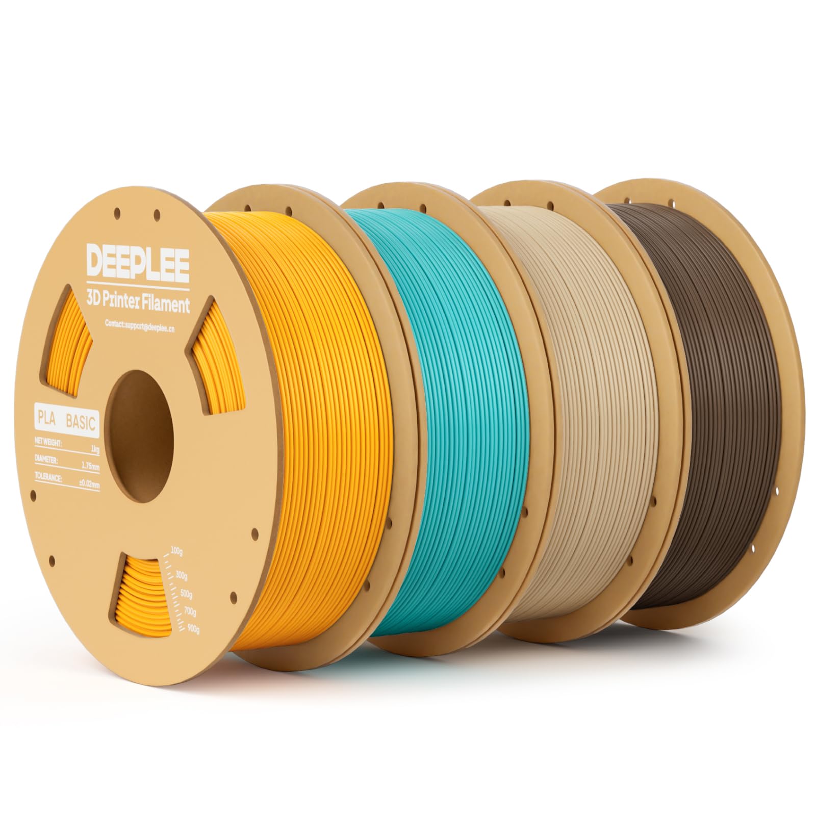 DEEPLEE Basic PLA Filament 1.8mm, Pack 4 x 1kg, 4 Colours | Warm Yellow, Turquoi