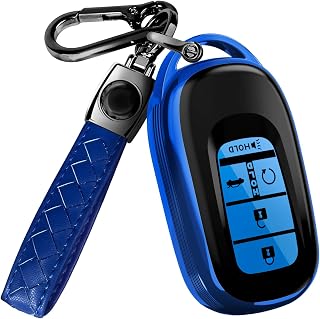 Lucrum Compatible with Honda Key Fob Cover &amp; Keychain | Fits Accord, Civic, CR-V, HR-V, Pilot, Ridgeline, 5 Buttons Keyfob Case (2022-2026) - Blue and Black