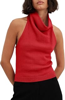Langwyqu Womens Turtleneck Sweater Vests Sleeveless Knit Halter Tank Tops Sexy Loose Cami Shirts