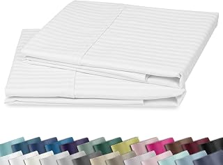 California Design Den Standard Queen Size Pillowcase Set - 400 Thread Count, 100% Cotton Sateen, Set of 2 Pillow Covers, Soft and Breathable - Striped Bright White