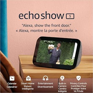 Amazon Echo Show 5 (newest model), Smart display with deeper bass and clearer sound, Charcoal with Ring Indoor Cam, Designed for Alexa+