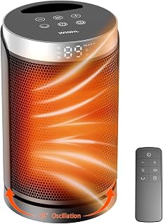Space Heater, WINHL Portable Electric Heaters for Indoor Use,70°Oscillation | Thermostat, Remote Control, 12H Timer, 5 Modes, Small Quiet 1500W PTC Ceramic Fast Safety Heat for Office, Bedroom, Home