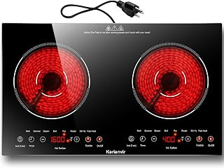 Karienvir 2 Burner Electric Cooktop 110V, 2000W, 24" Countertop & Built-in | 22.4" x 12.6" Built in Size, 8 Cooking Modes, Touch Control Safety Lock, Timer, Portable Stove with Plug, Auto Shut-off