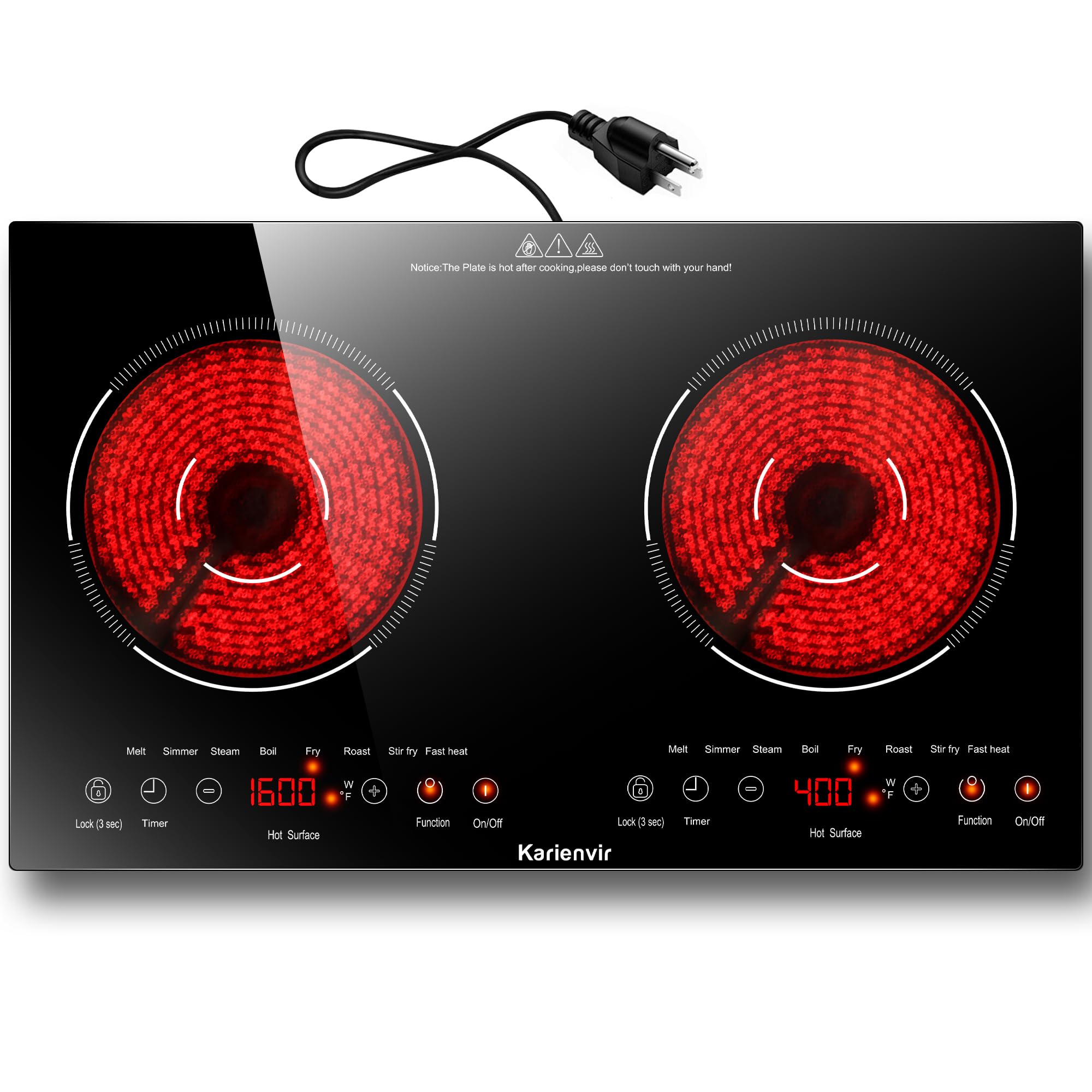 Karienvir 2 Burner Electric Cooktop 110V, 2000W, 24" Countertop & Built-in | 22.