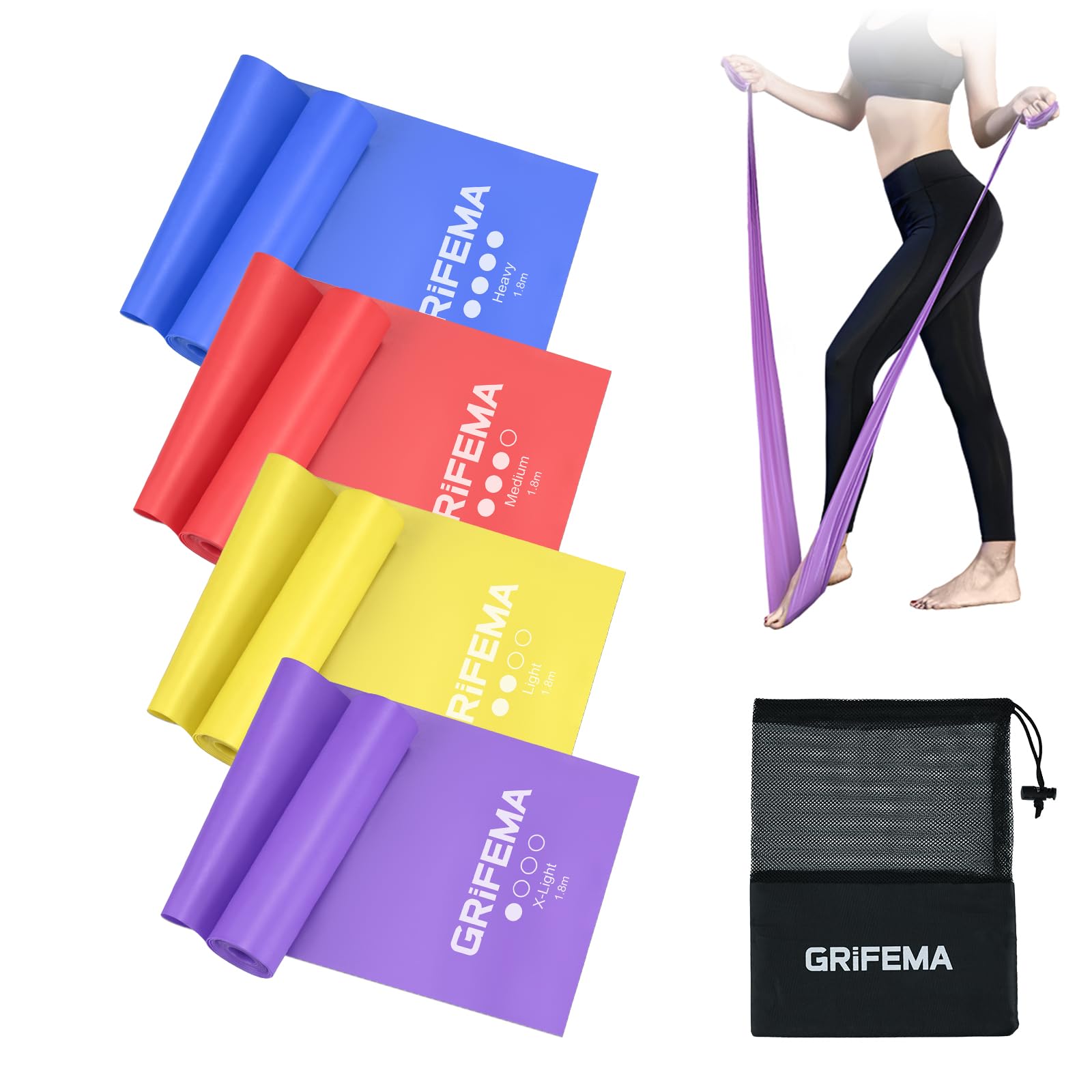 GRIFEMA GA5002 Elastic Fitness Bands Set of 4 – 1.8 m