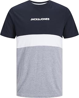 JACK & JONES Men's Plus Size Collar Block Tee with Logo Print Crew Neck Style JJEREID.