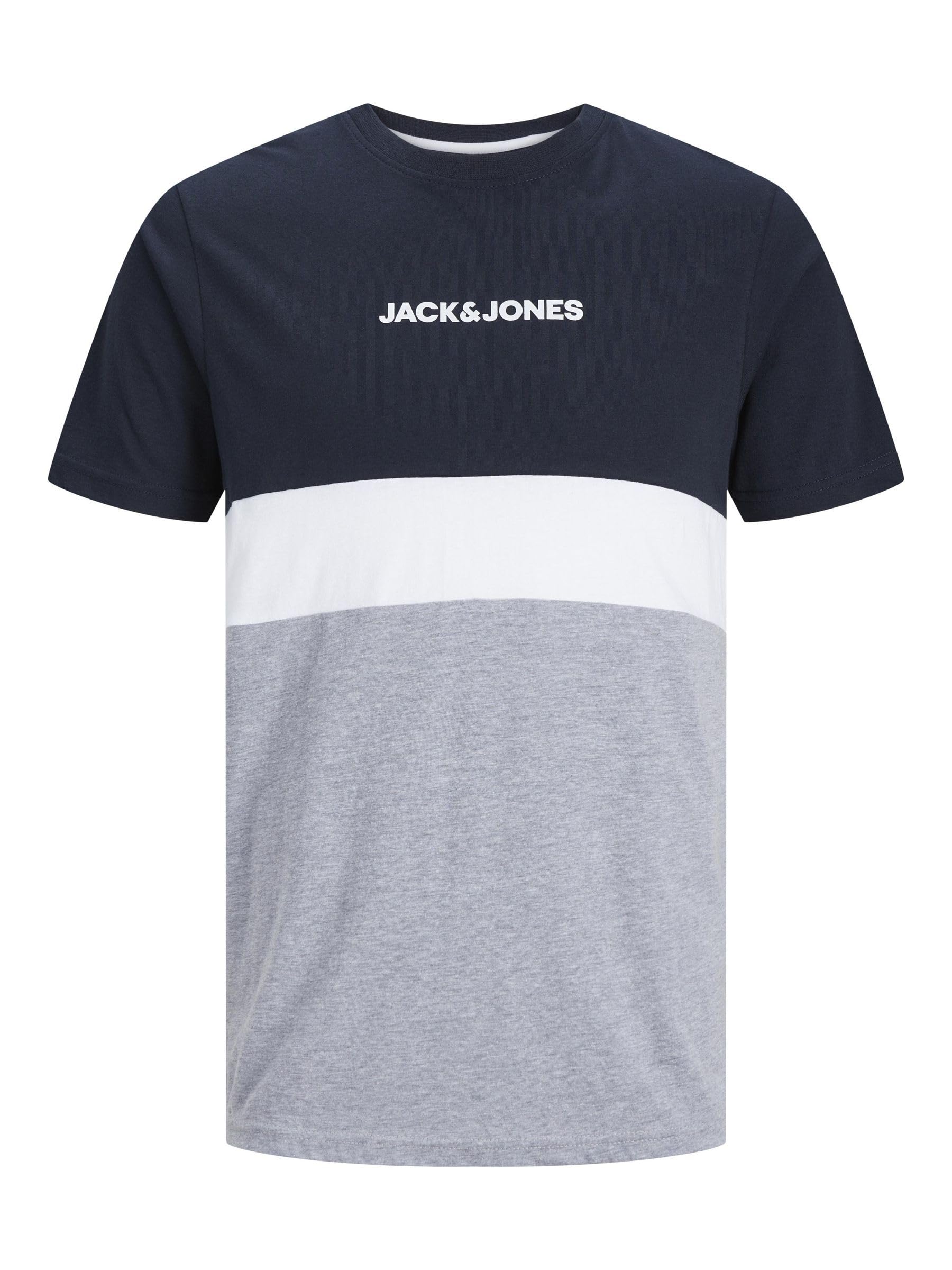 JACK & JONES Men's Plus Size Collar Block Tee with Logo Print Crew Neck Style JJ