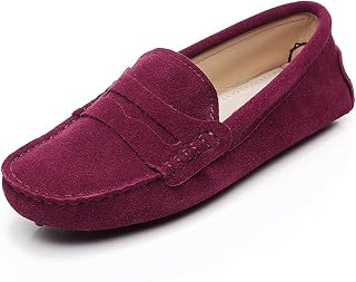 Women's Classic Suede/Fabric Bow Tie Penny Loafers Comfort Handmade Slipper Moccasins