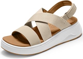 Vilanva Sandali da donna con plateau, comodi, casual, incrociati, alla moda, casual, con zeppa estiva
