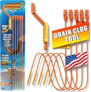 FlexiSnake Drain Weasel Sink Snake Hair Clog Remover Tool Kit, 5 Wands | Pipe, Bathroom, Bathtub Cleaner, 18-inch Long Refills, Flexible, Removable Handle, Made in The USA