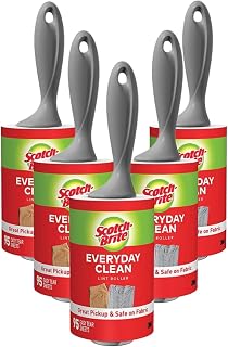 Scotch-Brite Everyday Clean Lint Roller, Lint Remover for Pet Hair, Dark Clothes, Furniture, and Dusty Surfaces, Picks Up Fur & Fluff in Your Home, Car, & Office, 5 Pack, 475 Adhesive Sheets Total