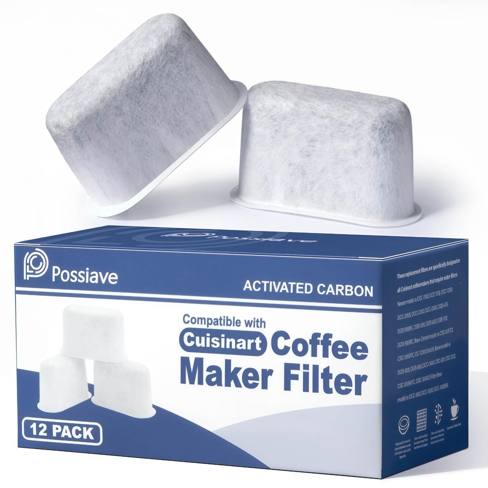 Possiave 12-Pack Water Filters for Cuisinart Coffee Maker | Charcoal Coffee Filt