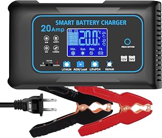 20 AMP Battery Charger, 12V/24V, Battery Maintainer Trickle Charger for Car | Lead-Acid, Lithium, LiFePo4 Smart Battery Charger, Fully Automatic Battery Chargers for Car, Motorcycle, Boat, Lawn Mower