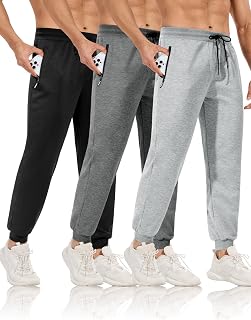 3 Pack Mens Sweatpants with Zip Pockets,Joggers Pants for Men Slim Fit Workout Running Gym Athletic Pants