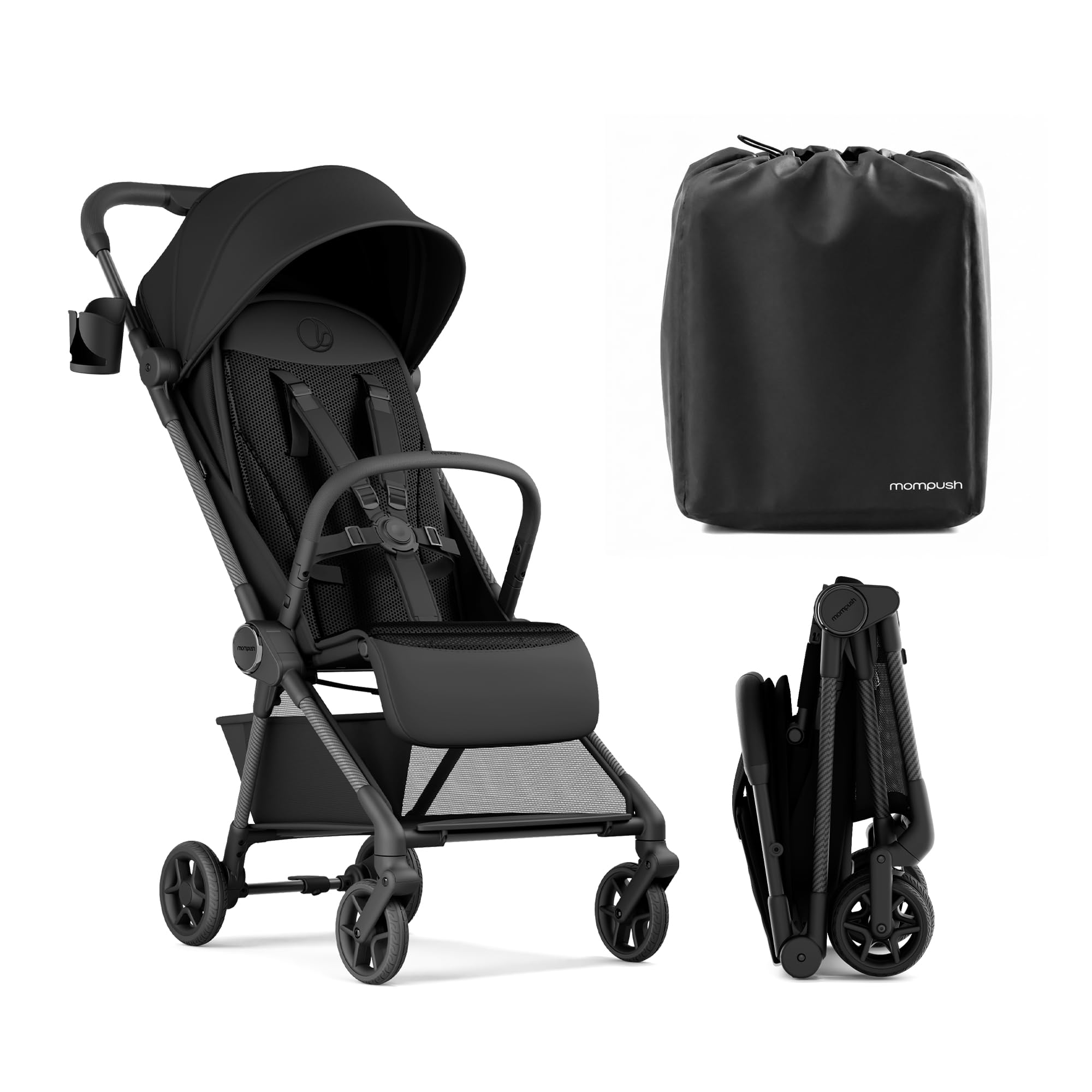 Mompush Nexis Carbon Fiber Lightweight Travel Stroller, Carry-On, Black | Lightw