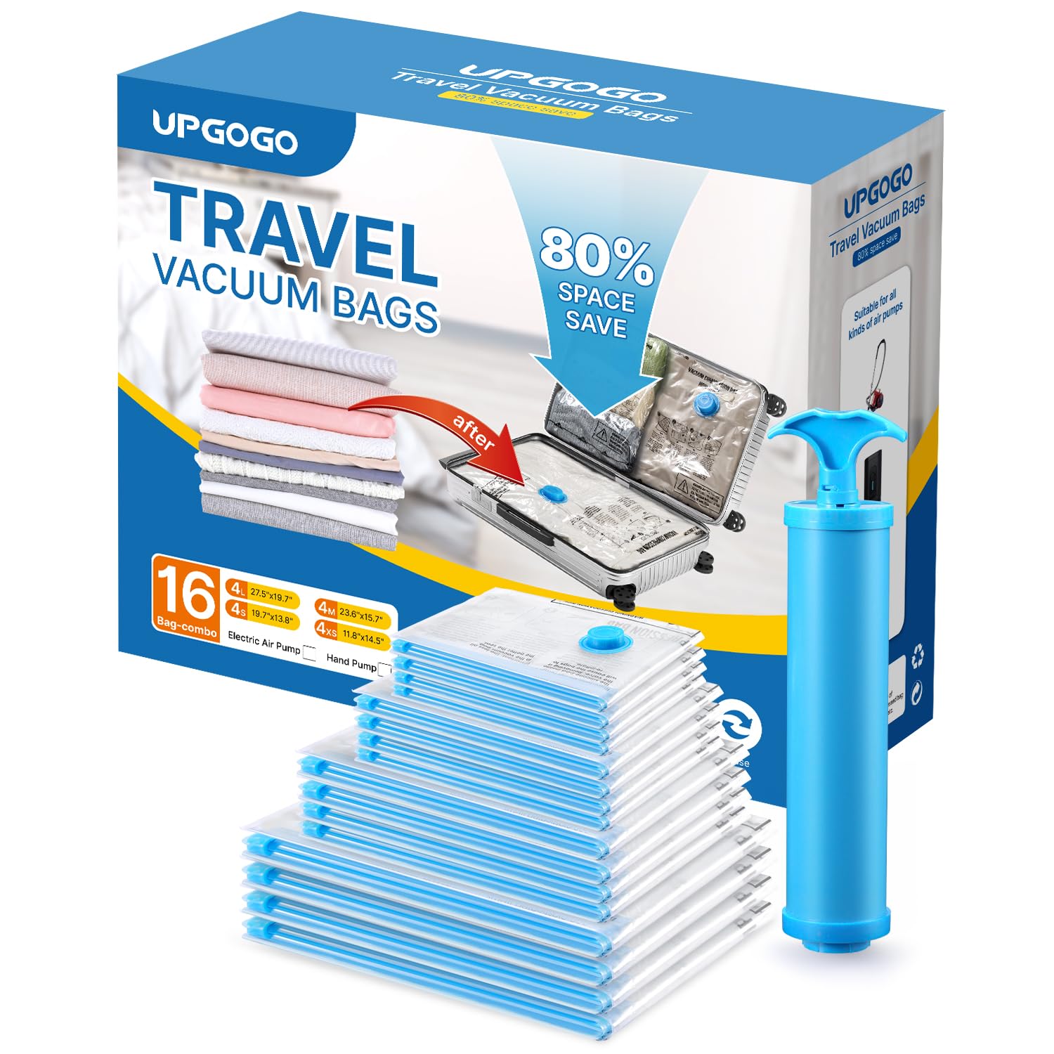 UPGOGO Vacuum Bags for Travel, Space Saver Vacuum Storage Combo (16 Pack)