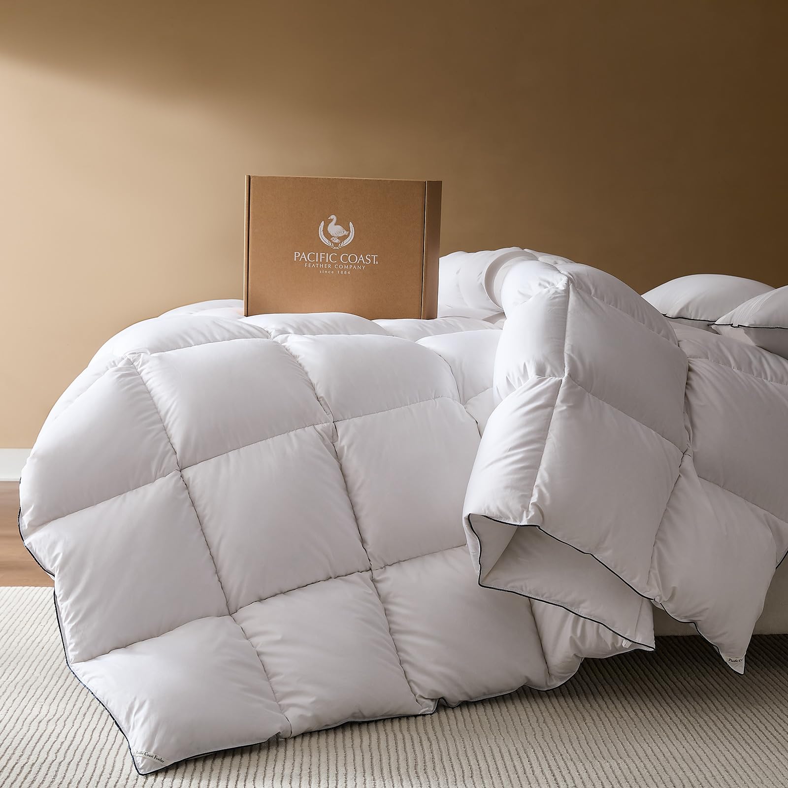 Pacific Coast Goose Feather Down Fiber Comforters King Size, Extra Fluffy White 