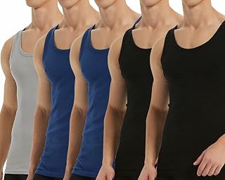 Falechay Men's Tank Top Set of 5 100% Cotton Bodybuilding