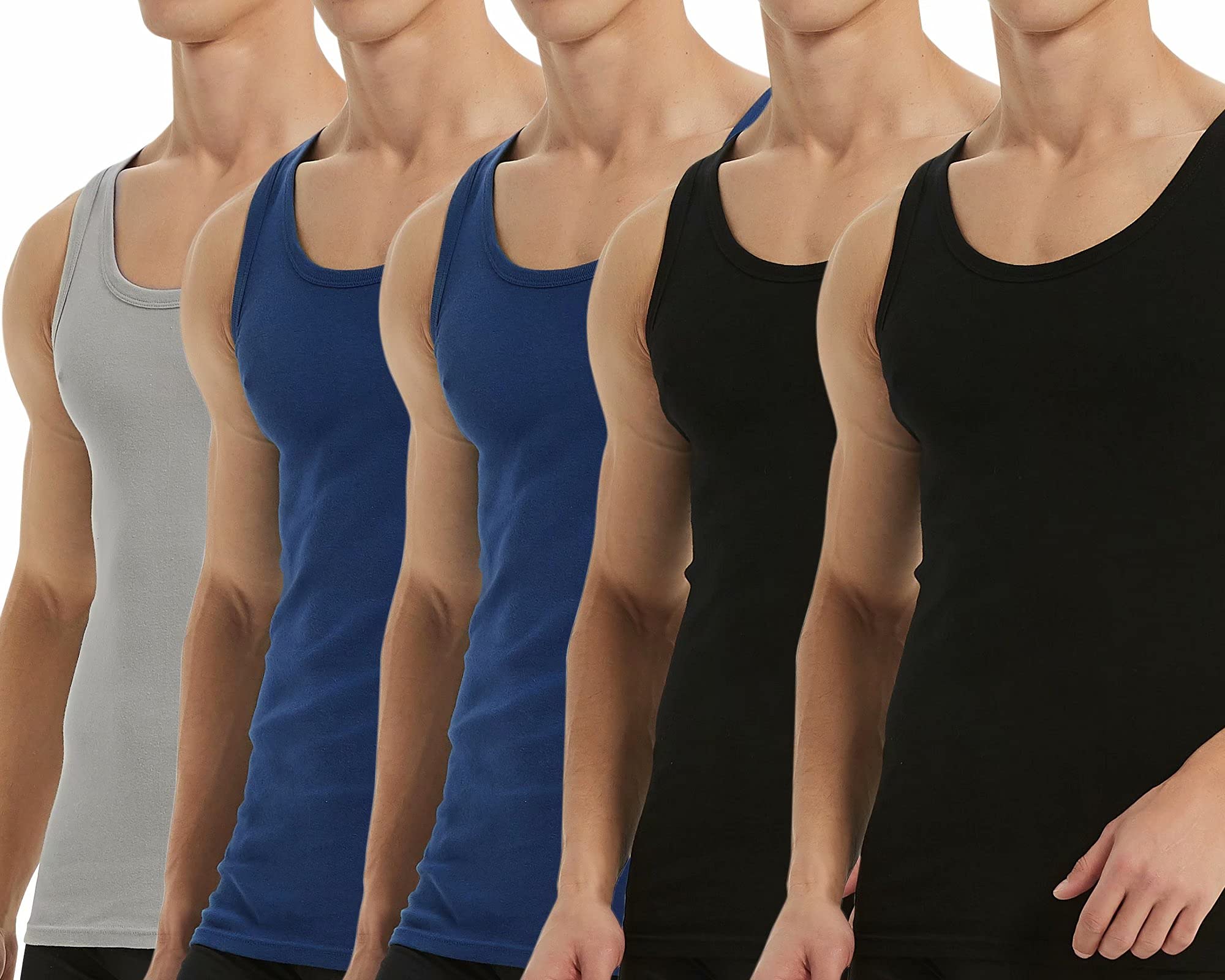 Falechay Men's Tank Top Set of 5 100% Cotton Bodybuilding