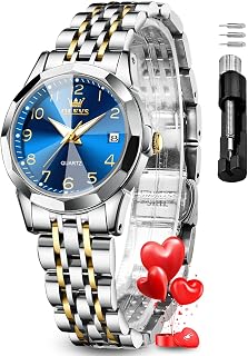 OLEVS Women's Stainless Steel Waterproof Small Dial Quartz Analog Fashion Wrist Watch Gold Black White Blue Dial