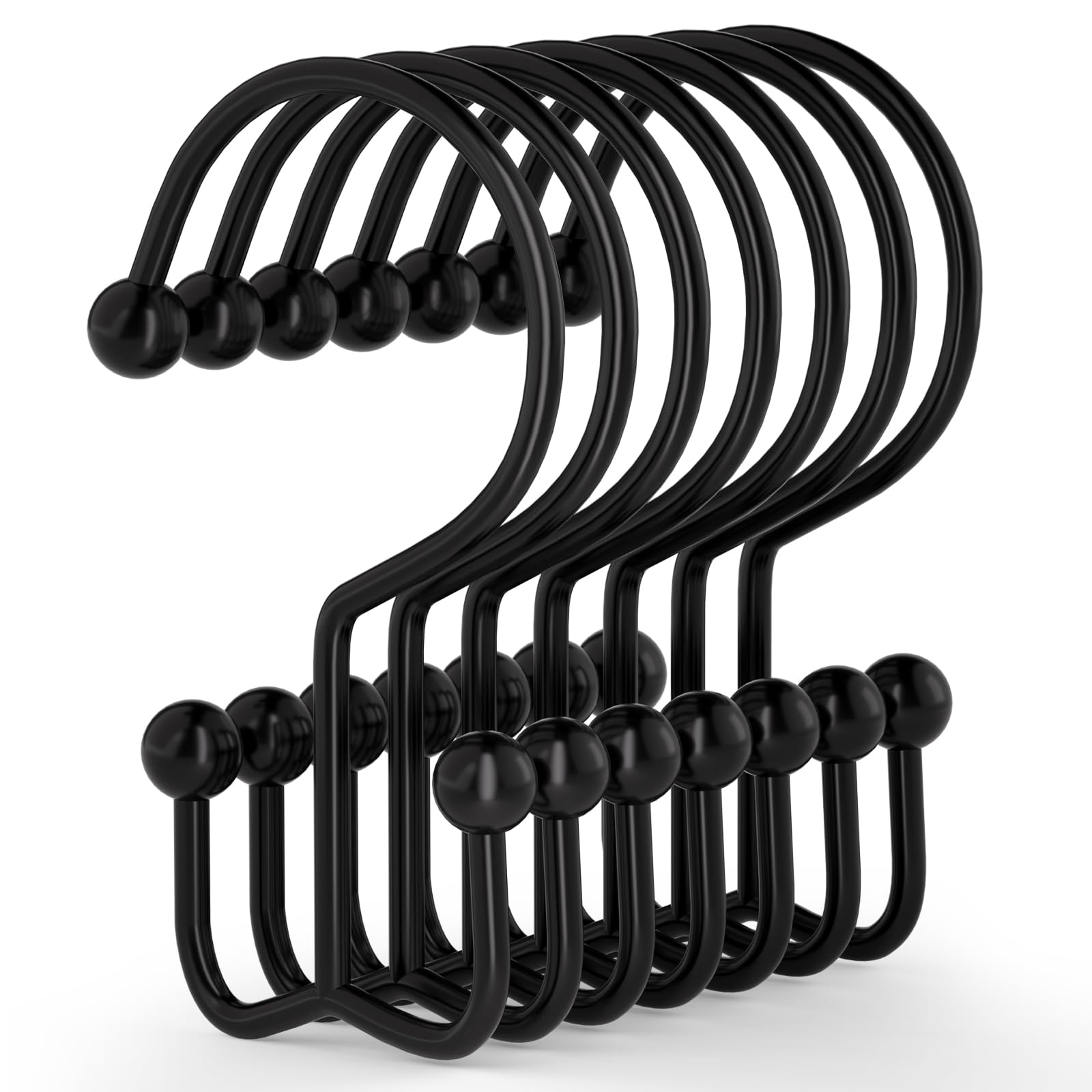 Goowin Shower Curtain Hooks, 12 Pcs Shower Curtain Rings, Durable Rust Proof Bla