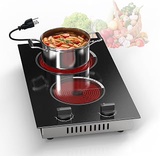 Cooksir 2 Burner Electric Cooktop 110V Plug in Knob Control | Two Burner 12 Inch Electric Srovetop with Residual Heat Indicator, Over-Temperature Protection, 110-120V Plug in