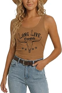 YHHR Women's Western Graphic Casual Cowboy Crop Tank Top Cute Outfit
