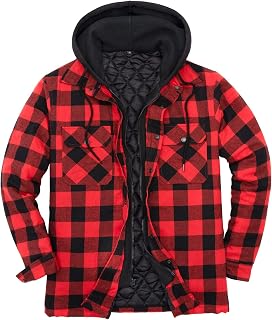 ZENTHACE Mens Thickened Plaid Hooded Flannel Jacket with Quilted Lining