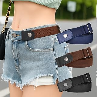 3 Pieces No Buckle Elastic Belts for Men Women, Invisible No Buckle Elastic Belt with Adjustable Fit, Comfort Waist for Jeans, Pants, Travel and Daily Wear, Coffee, Black and Blue