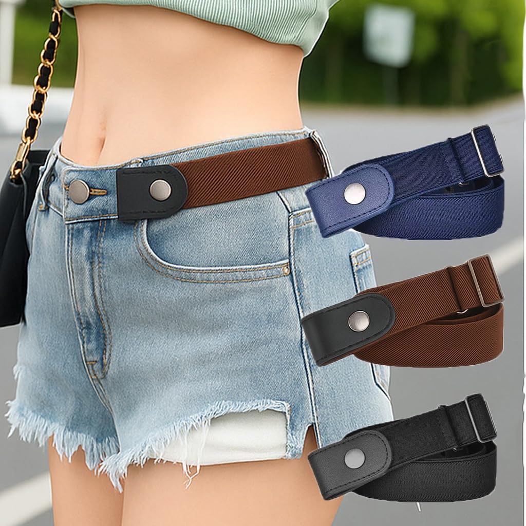 3 Pieces No Buckle Elastic Belts for Men Women, Invisible No Buckle Elastic Belt