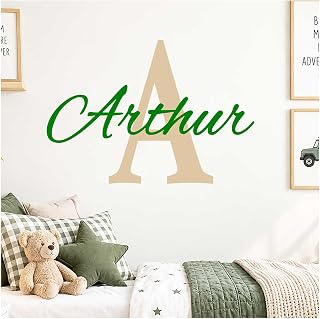JR Decal Personalised Boys Name & Initial Wall Sticker for Nursery Bedroom | 4 sizes, 24 colours, removable vinyl, made to order, suitable for smooth walls, doors, mirrors and furniture