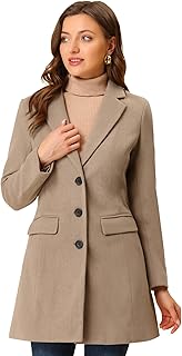 Allegra K Women's Single Breasted Peacoat Work A-line Winter Overcoat