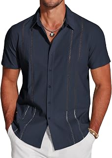 COOFANDY Men's Cuban Guayabera Shirt Short Sleeve Button Down Shirts Casual Summer Beach Shirts