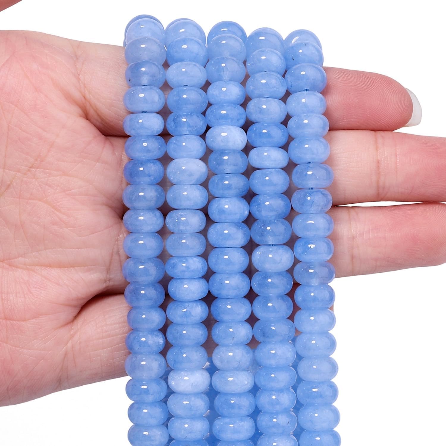 Songxi 5x8mm Natural Light Blue Colored Jade Stone Rondelle Beads, 73PCS Spacer 