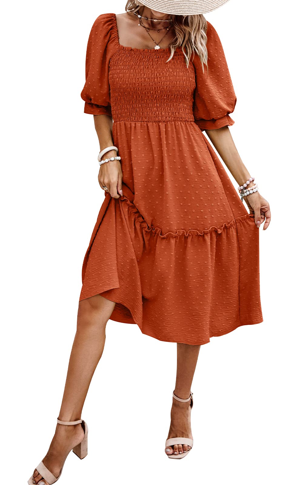 PRETTYGARDEN Women's Summer Casual Dresses 2026 Spring Puff Sleeve Square Neck A