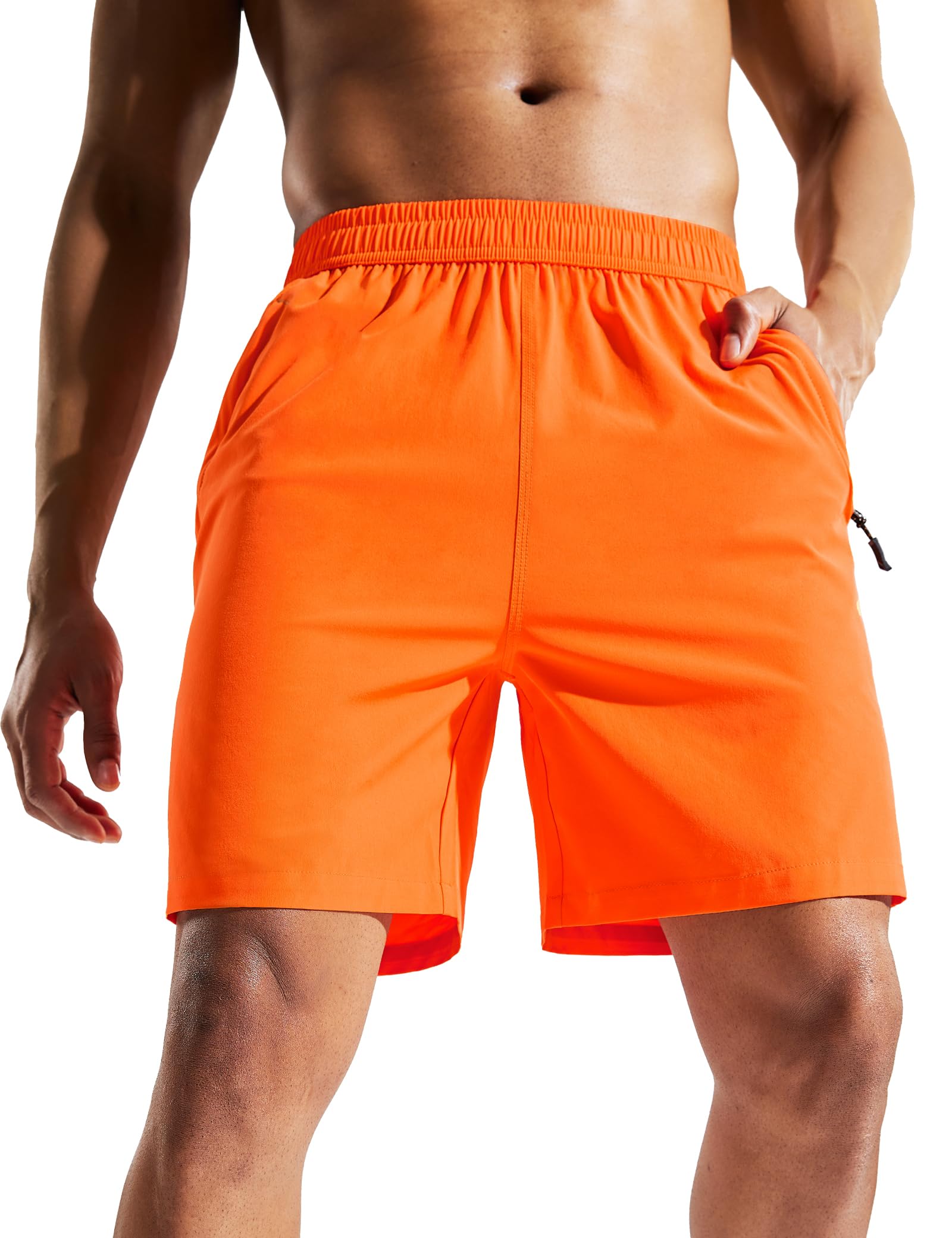 MIER Men's Quick Dry Running Shorts with Zip Pocket, Elastic Waist, Athletic Tra