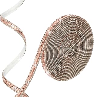 3 Yards x 0.3" Rhinestone Ribbon, Self Adhesive Rhinestone Strip Bling Crystal Diamond Sticker Tape Glitter Wrap Roll for DIY Art Craft Car Decoration, Style 3, Champagne Color