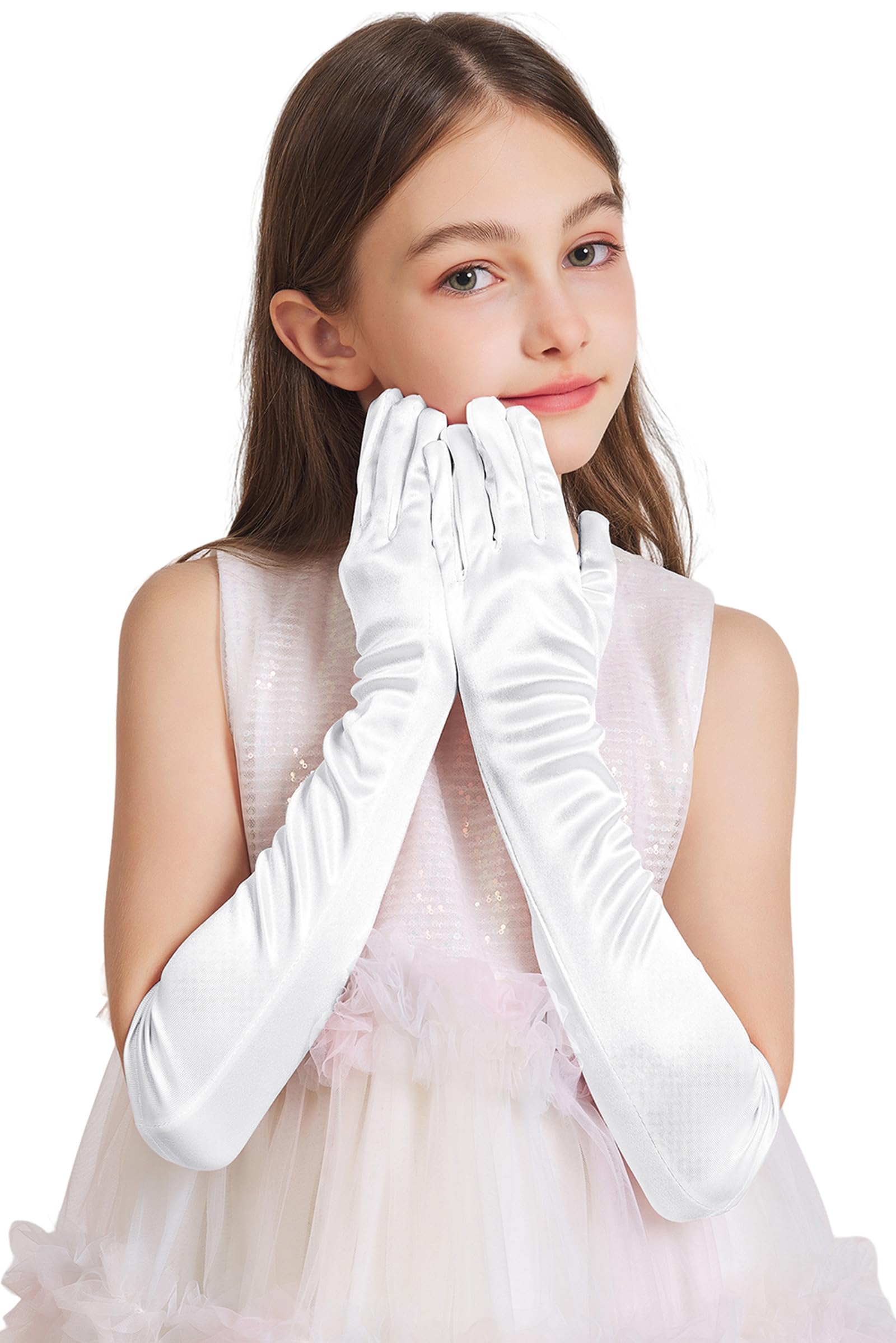 sodknow Princess Gloves for Little Girls Long Satin Costume Dress Up Gloves for 