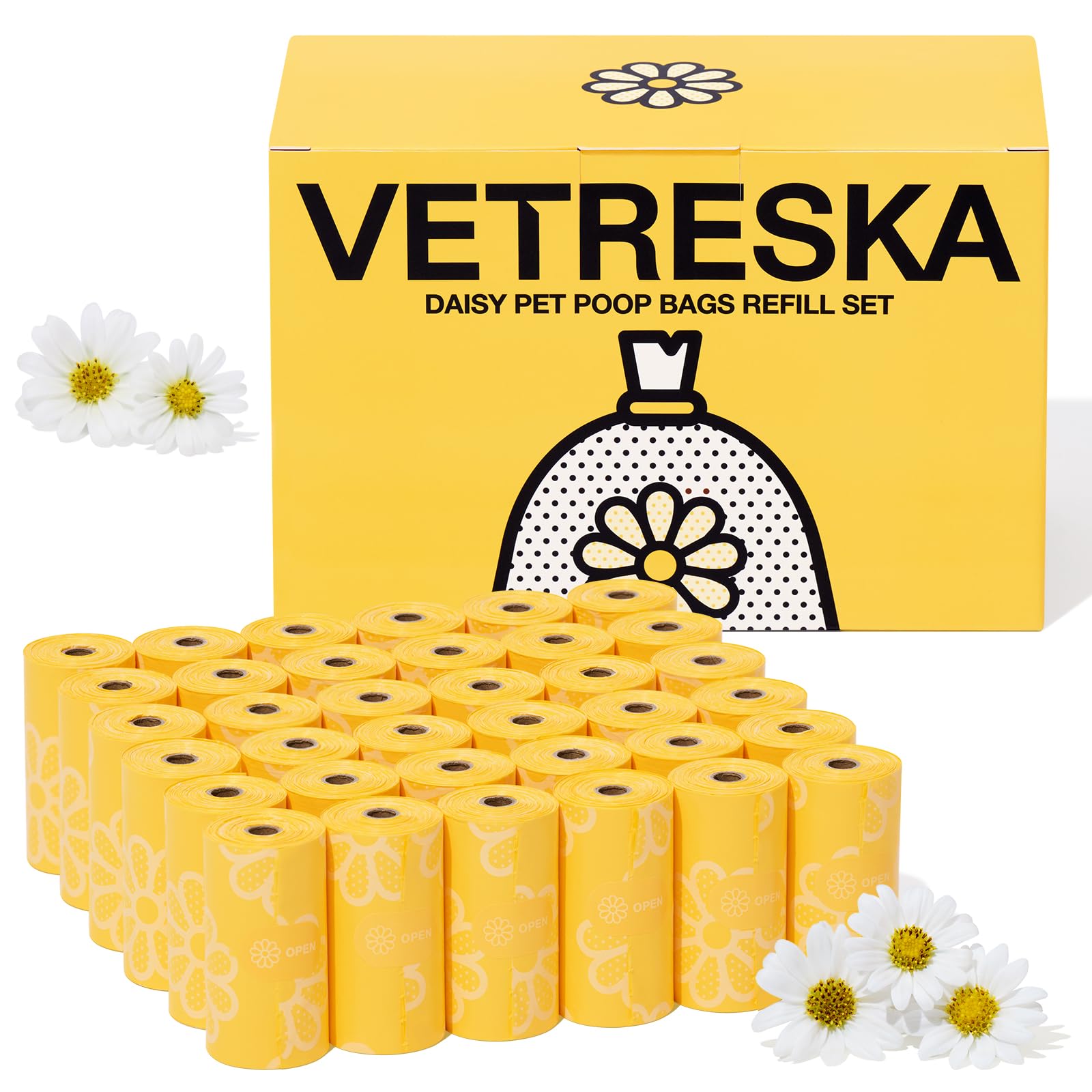 VETRESKA Pet Poop Disposal Bags, Poop Odor Free Bags, Daisy Scent, 540 Pieces, R