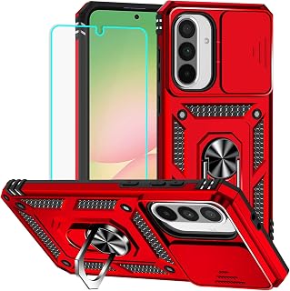 HNHYGETE for Galaxy A37/A36/A56 5G Phone Case with Screen Protector: [Military Grade 20ft. Drop Tested] Slide Camera Cover Ring Shockproof Protective Phone Case for - A37/A36 5G (Red)