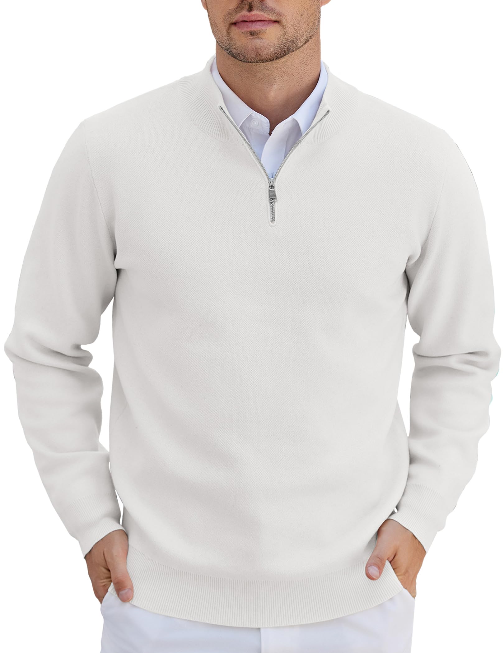 COOFANDY Suéter tipo polo para hombre con cremallera de un cuarto y ajuste delga